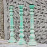 Indian Wooden Hand Carved Candle Holder Stand (Set of 3) 274